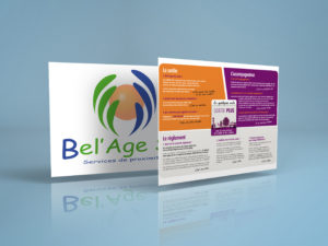 présentation du logo Bel'Age Services de Proximité et plaquette SORTIR PLUS sur la sortie accompagnée, le fonctionnement, services à domicile, Grenoble